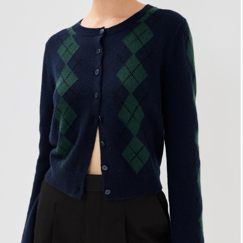 NEW NWT REFORMATION Clara Cashmere Cardigan in Navy Multi Argyle